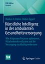 Buchtitel: "Künstliche Intelligenz in der ambulanten Gesundheitsversorgung". Blau-türkise Farbgestaltung mit drei Logos.