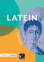 Text: "LATEIN TRAINING 2". 
Illustration eines antiken Porträts, überlagert von farbigen Formen in Türkis und Orange.