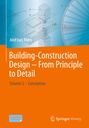 Titel: Building-Construction Design – From Principle to Detail, Volume 2 – Conception. Blau-orangefarbener Hintergrund mit technischem Diagramm.