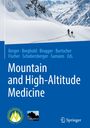 Buchtitel: "Mountain and High-Altitude Medicine". Winterliche Berglandschaft, zwei Skifahrer, zwei Logos unten.