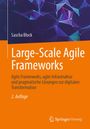 Titel: "Large-Scale Agile Frameworks", Autor: Sascha Block. Beschreibung agiler Lösungen. Orange und lila geometrisches Muster.