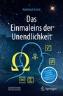 „Das Einmaleins der Unendlichkeit.“ Dunkler Himmel, Sterne, Kopf-Silhouette, mathematische Symbole.