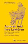 Titel: "Autoren und ihre Lektüren". Illustration einer Person beim Lesen, gelber Hintergrund. Autor: Dieter Lamping.