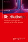 "Distributionen: Theorie und Grundlagen ohne topologisches Vorwissen verstehen." Abstrakte rote und blaue Linien.