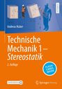 Aufschrift: "Technische Mechanik 1 – Stereostatik". Oben Ingenieure und Diagramme, blau-orangener Hintergrund.