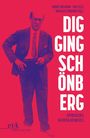 Beschriftung: DIGGING SCHÖNBERG. Illustration eines Mannes im Anzug vor rotem Hintergrund. Links unten: et+k Logo.