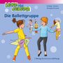 Text: "Die Ballettgruppe", "Leon und Jelena". Illustration: Kinder in bunten Outfits tanzen fröhlich auf pastellfarbenem Hintergrund.