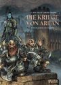 "Die Kriege von Arran", ist ein Comic-Cover mit Kriegern in Rüstungen, darunter ein blauhäutiger und bärtige Charaktere vor einer Burg.