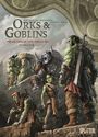 „Orks & Goblins: Die Kriege von Arran, 34. Killrok“. Illustration von fantastischen Kreaturen mit Waffen in Kriegerpose.
