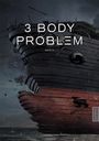 3 BODY PROBLEM, BAND 9. Illustration eines großen, beschädigten Schiffs, das im Wasser treibt. Düstere Atmosphäre.