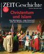 "Christentum und Islam. Zwei Weltreligionen, 1400 Jahre Rivalität und Gemeinsamkeit." Ritter und Gelehrte stehen in altertümlicher Szene.