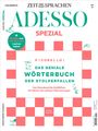 „ADESSO SPEZIAL: Das geniale Wörterbuch der Stolperfallen.“ Schachbrettmuster, Text auf Deutsch und Italienisch.