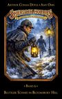 „Sherlock Holmes“, „Die geheimen Fälle des Meisterdetektivs“, Band 6, „Blutiger Schnee in Bloomsbury Hill“. Illustration: Sherlock Holmes mit Laterne im Schnee.