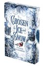 "Chosen by Ice and Snow" steht in verschnörkelter Schrift. Darunter "Yvonne Wundersee" und "Lycrow Verlag". Verschneite, blaue Burg.