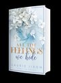 Ein Buch mit dem Titel "All the Feelings We Hide" von Laurie Jixon, verziert mit weißen Blumen auf pastellblauem Hintergrund.