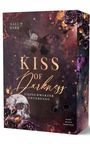 "KISS OF Darkness", "Tiefschwarzer Untergang", dunkles Design mit Rosen, Totenkopf und Schmetterlingen.