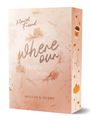 Text: "Marcel Freund", "where our Hearts begin", "DELIAH & HENRY". Orange-beige Buch mit Blätter- und Kürbismuster.