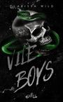 Text: "CLARISSA WILD", "VILE BOYS", "UNHOLY". Ein grünes Schlangenmotiv umschlingt einen Totenschädel.