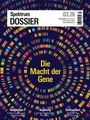 Titel: Die Macht der Gene. Kreismuster aus bunten Streifen auf dunkelblauem Hintergrund.