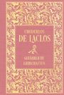 Text: "Choderlos de Laclos - Gefährliche Liebschaften". Goldene Verzierungen auf rotem Hintergrund in elegantem Stil.
