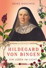 "Heike Koschyk. Hildegard von Bingen, ein Leben im Licht. Illustration von einer Nonne mit floralen Motiven."