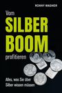 "Vom Silberboom profitieren. Alles, was Sie über Silber wissen müssen." Einige Silbermünzen im Hintergrund.