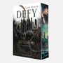 "DEFY THE DARKNESS" von Eileen Boogen. Eine düstere Skyline mit Ketten. Band 2, Weltenbaum Verlag.