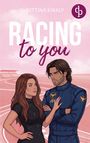 Text: "BETTINA KIRALY, RACING to you." Illustration: Eine Frau und ein Mann stehen vor einer Rennstrecke.
