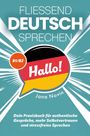 "Fließend Deutsch sprechen", "Hallo!", "B1/B2", "Jana Novin". Grafik: Sprechblase auf blauem Hintergrund.