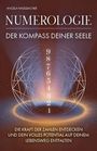NUMEROLOGIE: DER KOMPASS DEINER SEELE. Zahlen 9 bis 1 vertikal. Illustration einer leuchtenden Sphäre mit geometrischem Muster.