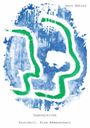 „Gero Bühler. Tagesgleiche. Protokoll. Eine Abwesenheit.“ Illustration: Grüne Linien auf blauem Hintergrund.