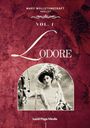 Text: "MARY WOLLSTONECRAFT SHELLEY, VOL. 1, LODORE, Lucid Page Media". Rotes Hintergrunddesign, Frau im Vintage-Kleid.