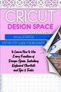 "Cricut Design Space", "An Illustrated Step-by-Step Guide for Beginners"; Schrift auf rosa Hintergrund, Laptop- und Bastelzubehör.