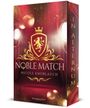 "Noble Match" von Nicole Knoblauch. Roter Hintergrund, goldenes Wappen mit Löwe und Krone, helle Lichtpunkte.