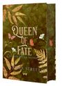 "Queen of Fate", "Fae von Wald & Wildnis III", "Krita Street". Grünes Design mit Blättern und Schmetterlingen.
