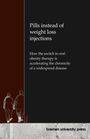 Titel: "Pills instead of weight loss injections" mit Untertitel über orale Adipositastherapie. Links Zeichnung von zwei gehenden Personen.