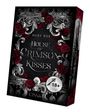 Text: "RUBY ROE, HOUSE OF CRIMSON KISSES, 18+, CINNA". 
Aufwändig gestaltetes, dunkles Design mit roten Rosen und silbernen Ornamenten.