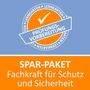 Prüfungsvorbereitung: Lernkarten-Logo mit Haken. Text: "SPAR-PAKET Fachkraft für Schutz und Sicherheit".