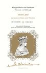 Titel: "Mein Land zwischen Osten und Westen" von Königin Maria von Rumänien. Illustration einer königlichen Frau im Profil.