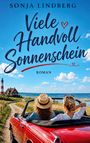 "Viele Handvoll Sonnenschein. Roman. Eine Straße am Meer, roter Cabrio, zwei Personen, umgeben von idyllischer Küstenlandschaft."