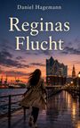 „Reginas Flucht“ von Daniel Hagemann. Eine Frau läuft eine beleuchtete Uferpromenade entlang.