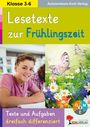 "Klasse 3-6", "Lesetexte zur Frühlingszeit", fröhlicher Junge, bunte Blumen und Schmetterlinge, "Texte dreifach differenziert".