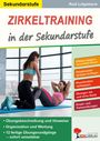 "ZIRKELTRAINING in der Sekundarstufe" steht groß. Zwei Frauen machen Fitnessübungen. Ein Logo mit einem Baum unten.