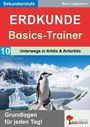 "Erdkunde Basics-Trainer: Unterwegs in Arktis & Antarktis. Grundlagen für jeden Tag!" Ein Pinguin vor Eislandschaft.