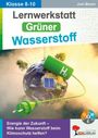 "Lernwerkstatt Grüner Wasserstoff" steht oben. Grafik zeigt Erde mit Solarpanelen, Windrädern, und grünem Stecker.
