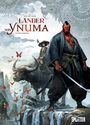 "LÄNDER VON YNUMA 1 - Roter Samurai." Ein Samurai und Reiter auf einem Büffel, umgeben von roten Schmetterlingen.