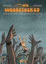 Oben steht "Woodstock 69: Das Konzert des Jahrhunderts". Hände strecken sich im Regen nach oben. Eine Frau tanzt.
