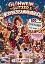 Titel: „Glühwein, Glitzer & Nervenzusammenbruch“. Illustration mit Frau, Taschen, Geschenken; humorvolles Weihnachtsbuch.