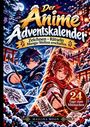 „Der Anime Adventskalender“, „Zeichnen, Rätseln, Manga-Welten erschaffen“, zwei lächelnde Figuren, eine winterliche Szenerie.