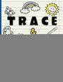 Text: "TRACE". Illustrationen eines Schmetterlings, einer Farbpalette, eines Regenbogens, einer Sonne und eines Stifts.